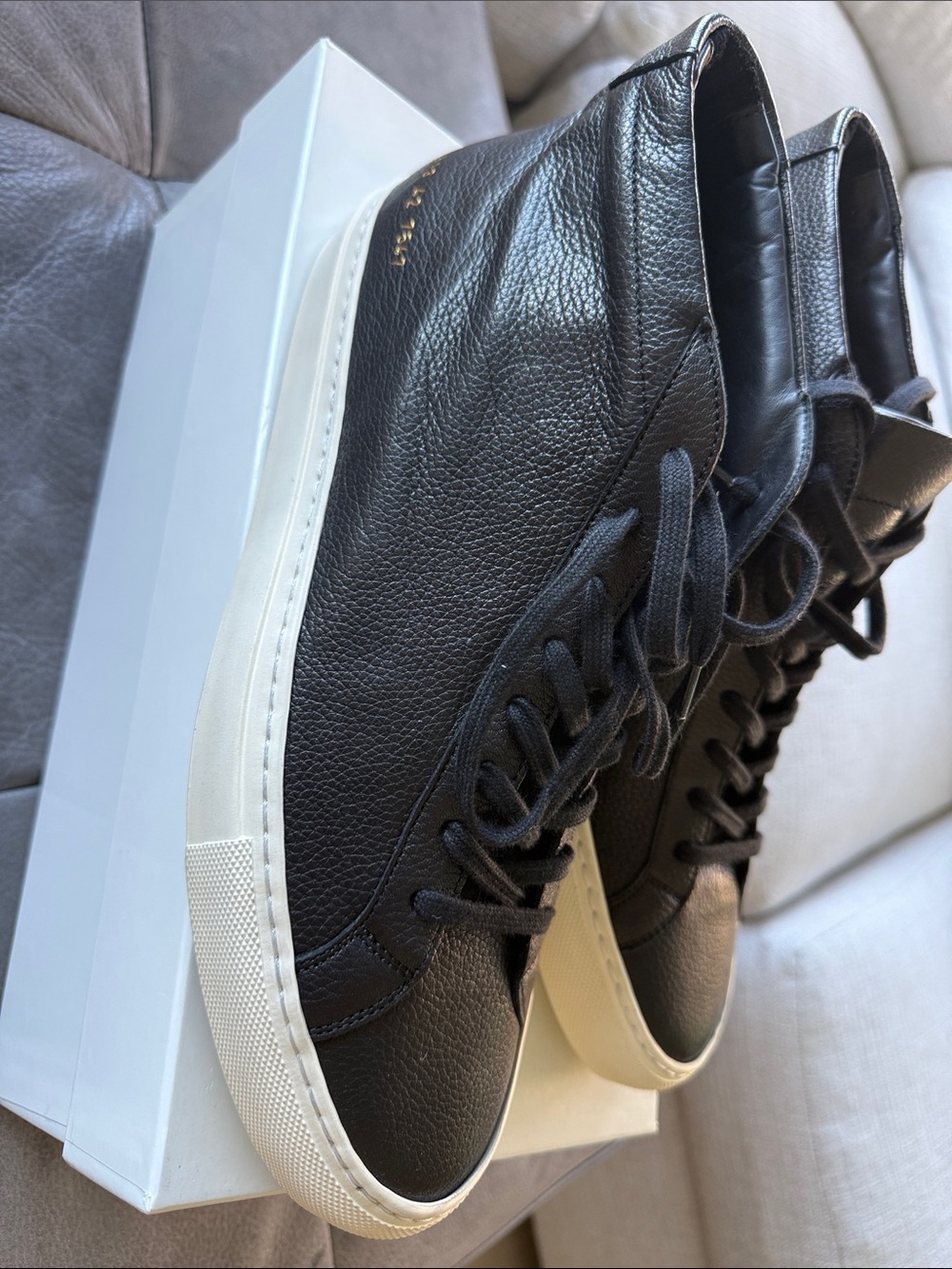 Common Projects Black Leather Mid-Top Sneakers with white Sole